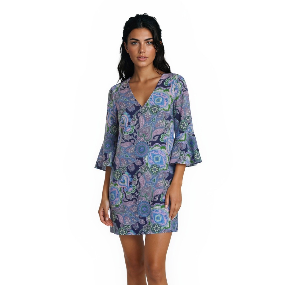 NWT Jude Connally Dress‎ Women Size Small Captiva Paisley Navy Bell Sleeve Shift